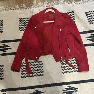 Red suede moto jacket